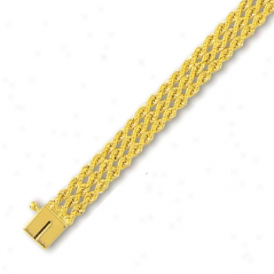 14k Golden 7.5 Mm Triple Row Hard Rope Bracelet - 7 Inch