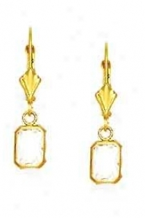 14k Yellow 7x5 Mm Emerald-cut Unobstructed Cz Drop Earrings
