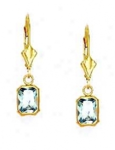 14k Yellow 7x5 Mm Emerald-cut Topaz-blue Cz Drop Earrings