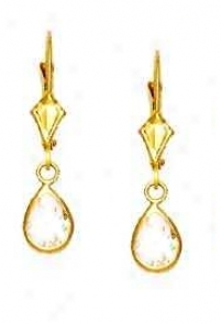 14k Yellow 7x5 Mk Pear Clear Cz Drop Earrings