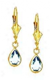 14k Yellow 7x5 Mm Pear Topaz-blue Cz Drop Earrings