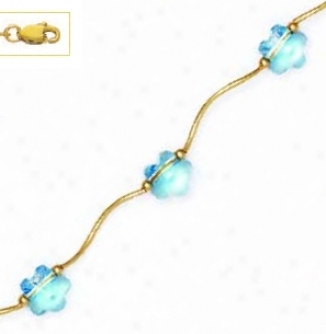 14k Yellow 8 Mm Flower Blue Crystal Necklac3