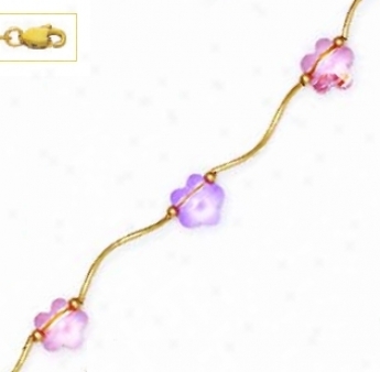 14k Yellow 8 Mm Flower Purple And Pink Crystal Necklace - Cho