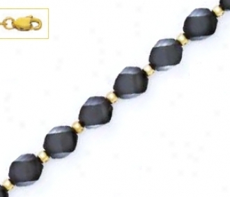 14k Yellow 8 Mm Helix Black Crystal Bead Station Necklace - C