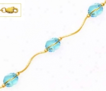 14k Yellow 8 Mm Heli Blue Crystal Necklace