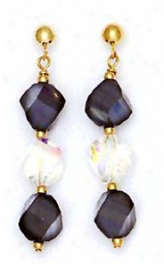 14k Yellow 8 Mm Helix Clear And Jet-black Crystal Earrings