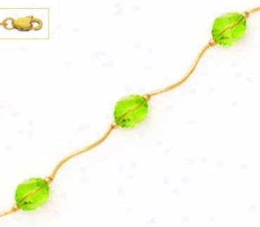 14k Golden 8 Mm Helix Green Crystal Nevklace - Frugal 18-inch