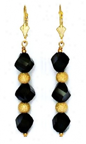 14k Yellow 8 Mm Helix Jet-black Crystal Drop Earrings