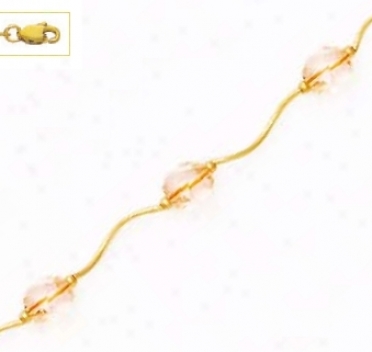 14k Yellow 8 Mm Helix Light-pink Crystal Necklace - Frugal 18