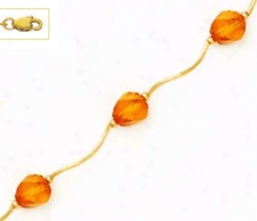 14k Yellow 8 Mm Helix Orange Crystal Necklace - Choice 18-inc