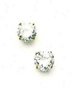 14k Yellow 8 Mm Round Cz Friction-back Post Post Earrings