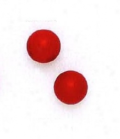 14k Yellow 8 Mm Round Dark-red Coral Earrings