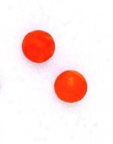 14k Yellow 8 Mm Round Orange Coral Earrings