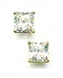 14k Yellow 8 Mm Square Cz Friction-back Post Sttud Earrings