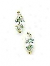 14k Yellow 8x4 Mm Marquise Cz Post Stud Earrings