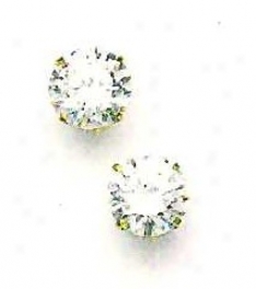 14k Yellow 9 Mm Round Cz Friction-back Post Stud Earrings