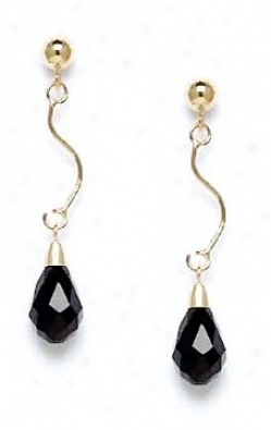 15k Yellow 9x6 Mm Briolette Jet-black Crystal Drop Earrings