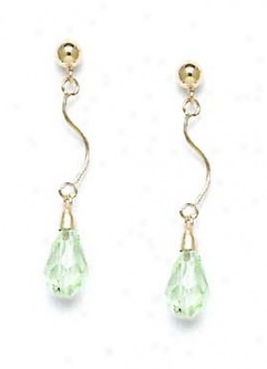 14k Yellow 9x6 Mm Briolette Light-azore Crystal Earrings