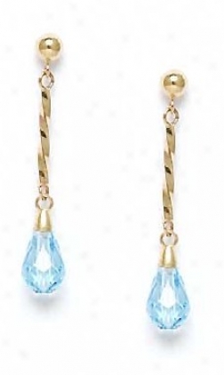 14k Yellow 9x6 Mm Briolette Light-topaz Crystal Earrings