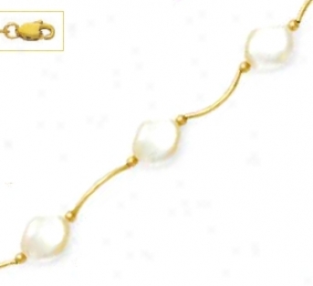 14k Yellow 9x8 Mm Curved White Crystal Pearl Necklace - Choic