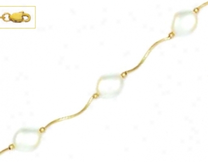 14k Yellow 9x8 Mm Curved White Crystal Pearl Necklace