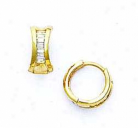 14k Yellow Baguette-cut Cz Petite Hinged Earrings