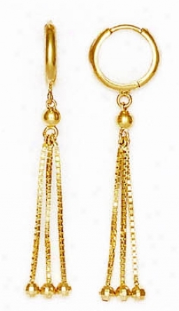 14k Yellow Bead Drop Hinged Earrings