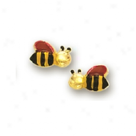 14k Yellow Bee Childrens Stud Enamel Earrings