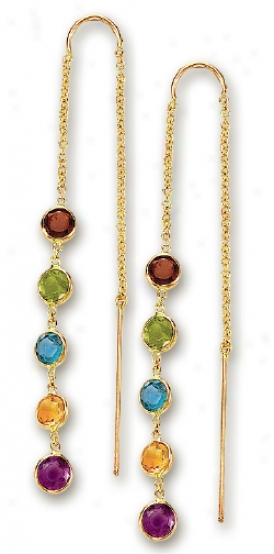 14k Yellow Besel Set Gemstone Earrings