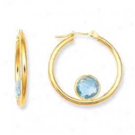 14k Yellow Bezel Hoop Blue Topaz Earrings