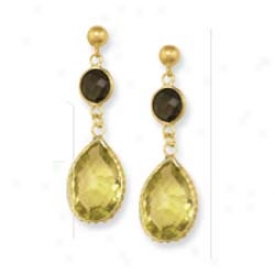 14k Yellow Bezel Pear-shaped Drop Lemon Quartz Earrings