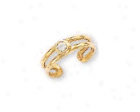 14k Yellow Bezel Round Cubic Zirconia Toe Ring