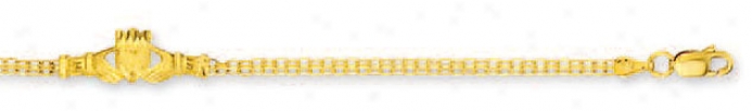 14k Yellow Bizmark And Claddagh Anklet - 100 Inch