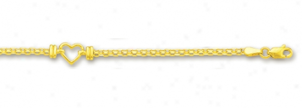 14k Yellow Bizmark And Open Heart Anklet - 10 Inch