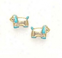 14k Yellow Blue Enamel Childrens Puppy Screw-back Earrings