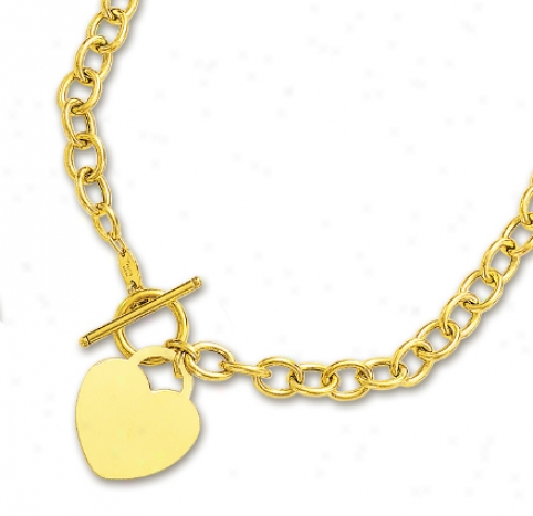 14k Yellow Impudent Heart Charm And Toggle Necklace - 17 Inch