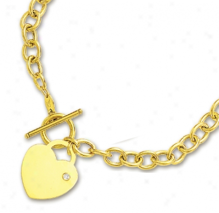 14k Yellow Bold Heart Charm Toggle Diamond Necklace - 17 Inc