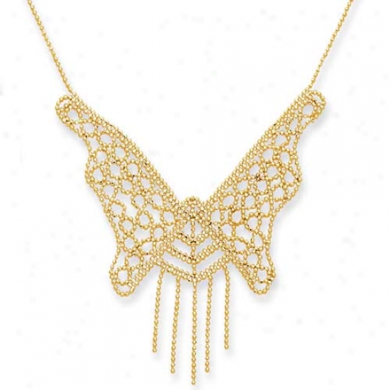 14k Yellow Butterfly Design Bead Necklace - 17 Inch