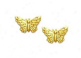 14k Yellow Butterfly Friction-back Post Earrings