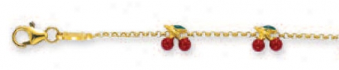 14k Yellow Cherry Station Childrens Enamel Bracrlet - 5.5 In