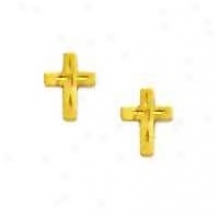 14k Yellow Childrens Petite Cross Post Earrings