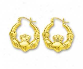 14k Yellow Claddaugh Hoop Earrings