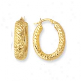 14k Yellow Criss Cross Design Hoop Earrings