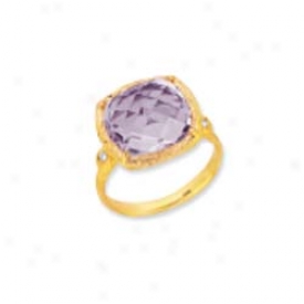 14k Yellow Cushion Cut Framed Amethyst Ring - Size 7.0