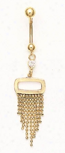 14k Yellow Cz Drop Beads Belly Ring