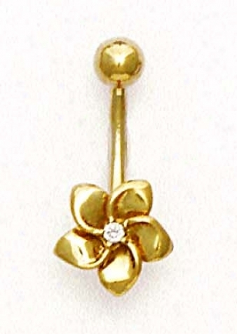 14k Yellow Cz Flower Belly Ring