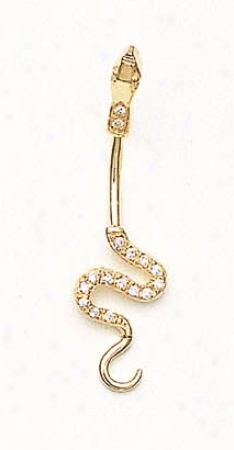 14k Yellow Cz Snake Belly Ring