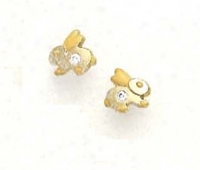 14k Yellow Cz Yellow Enamel Childrens Rabbit Earrings