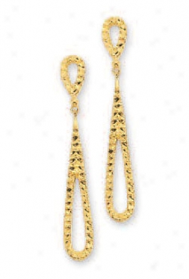 14k Yellow Diamond-cut Drop Earrings
