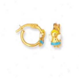 14k Yellow Doll Shaped Childrens Stud Enamel Earrings